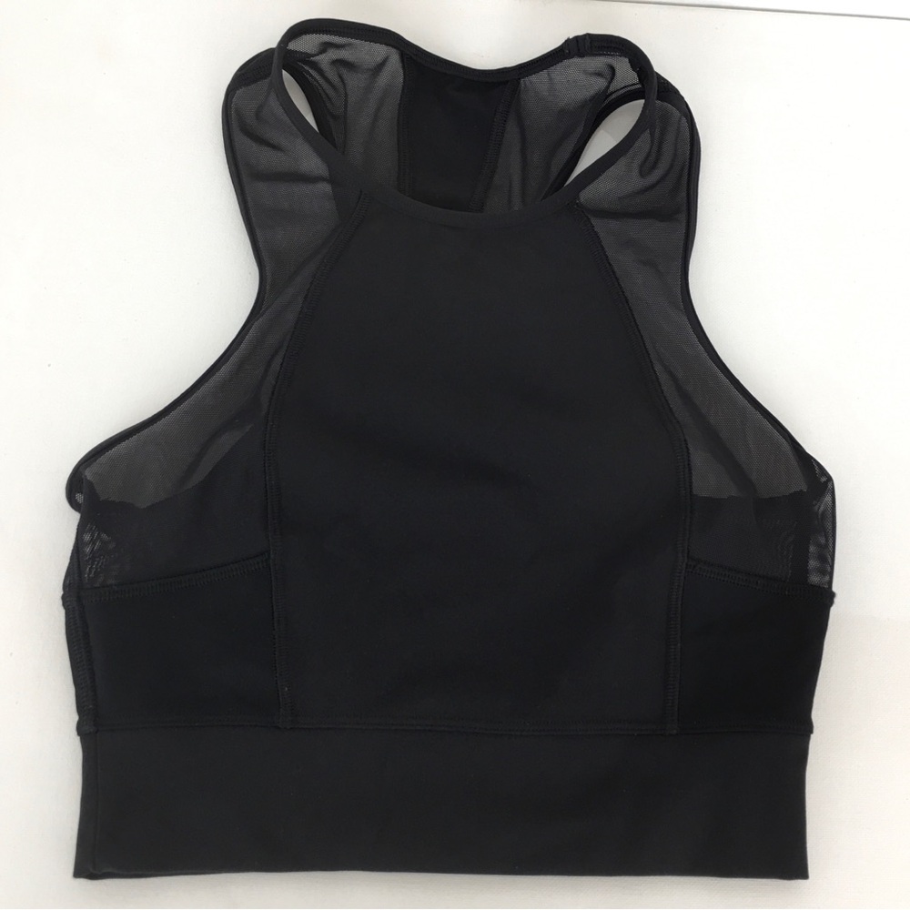 Lululemon Cropped Workout Tank Top Black Sheer Mesh Panels Athletic Racerback - Picture 5 of 13